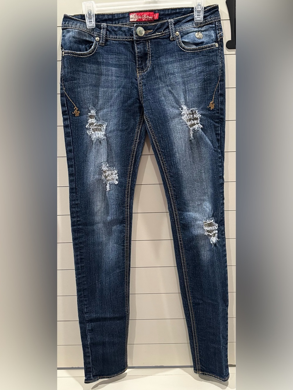 Apple Bottoms Women’s Distressed Dark Blue Jeans - Slim Fit 7/8